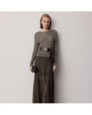 Ralph Lauren Masina Foiled Crinkle Chiffon Skirt - Gray