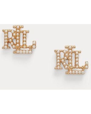 Ralph Lauren Tone Faux-Pearl Logo Studs - Metallic