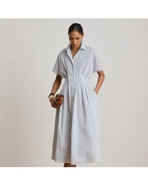 Ralph Lauren Striped Pleated Broadcloth Shirtdress - Gray