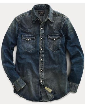 RRL Slim Fit Denim Western Shirt - Blue