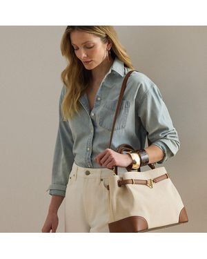 Ralph Lauren Cross-Dyed Canvas Large Blaike Satchel - Grey