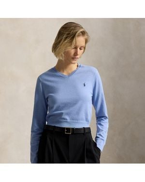 Polo Ralph Lauren Cotton-Blend Shrunken V-Neck Jumper - Blue
