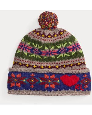 Ralph Lauren Fair Isle Wool-Blend Pom-Pom Beanie - Red