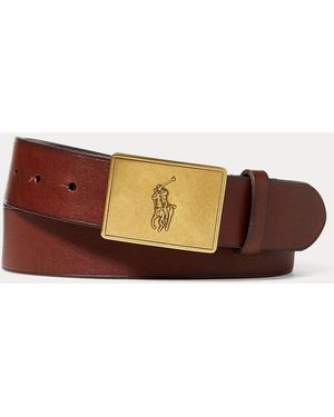 Ralph Lauren Pony Plaque Leather Belt - Brown