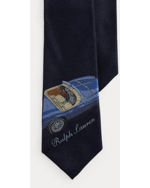 Ralph Lauren Automobile Print Silk-Cashmere Tie - Blue