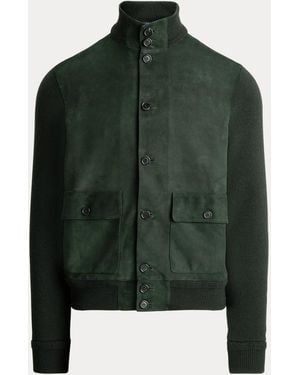 Ralph Lauren Suede-Front Cashmere Cardigan - Green