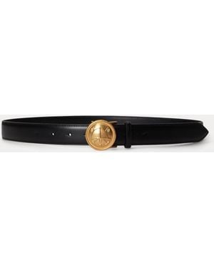 Ralph Lauren Crest Plaque-Buckle Leather Belt - Black