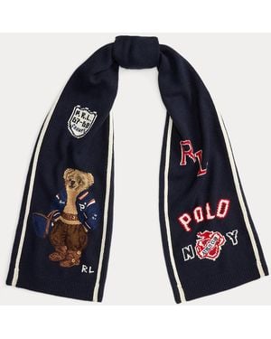 Polo Ralph Lauren Polo Bear Graphic Wool-Blend Scarf - Blue