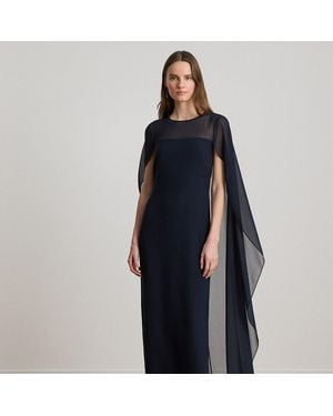 Ralph Lauren Georgette Jurk Met Cape - Blauw