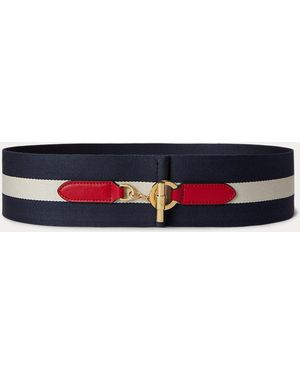 Ralph Lauren Striped Webbed Toggle Wide Belt - Blue