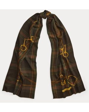 Ralph Lauren Plaid & Belting-Print Wool Wrap Scarf - Brown