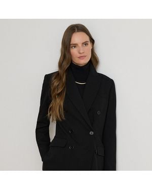 Ralph Lauren Double-Breasted Wool Crepe Blazer - Black