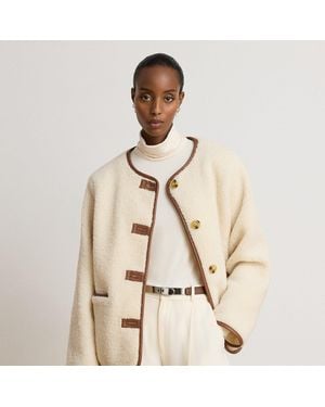 Ralph Lauren Faux-Leather-Trim Faux-Fur Teddy Coat - Natural