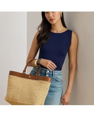 Ralph Lauren Leather-Trim Straw Large Kyla Tote Bag - Blue