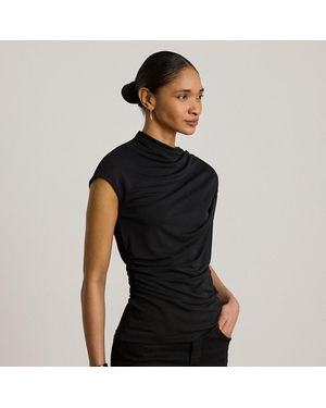 Ralph Lauren Shirred Stretch Jersey Mockneck Top - Black