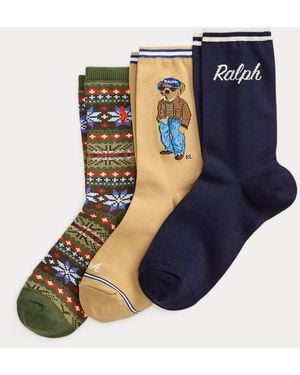 Ralph Lauren Polo Bear Fair Isle Sock 3-Pack - Blue