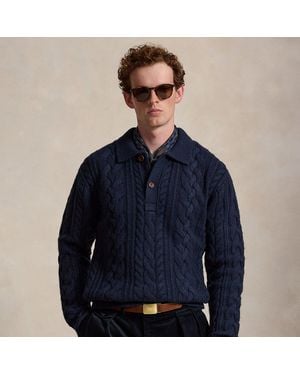 Polo Ralph Lauren Aran-Strickpullover Mit Polokragen - Blau