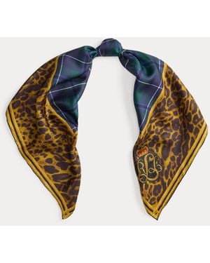 Ralph Lauren Ralph Lauren Plaid & Leopard-Print Silk Square Scarf - Black