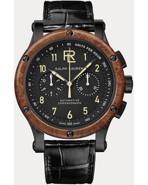 Ralph Lauren 42 Mm Chronograph Steel Wood Bezel - Black