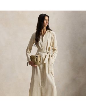 Polo Ralph Lauren Belted Striped Cotton Shirtdress - Natural