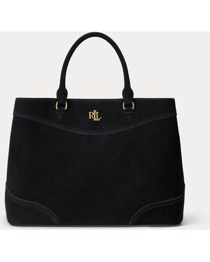 Ralph Lauren Perforated Suede Large Marcy Satchel - Black
