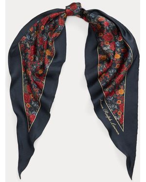 Ralph Lauren Floral Silk Diamond Scarf - Blue