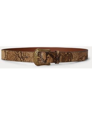 Ralph Lauren Tooled-Buckle Python-Embossed Belt - Brown