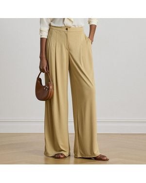 Ralph Lauren Pleated Stretch Jersey Wide-Leg Trousers - Natural