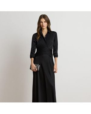Ralph Lauren Pleated Button-Up Charmeuse Gown - Black