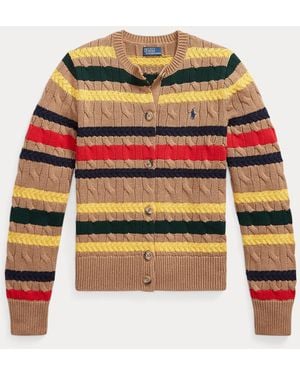 Polo Ralph Lauren Striped Cable-Knit Cotton Cardigan - Red