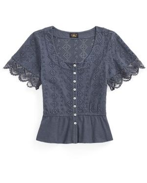 RRL Top in jersey di cotone e lino ricamato - Blu