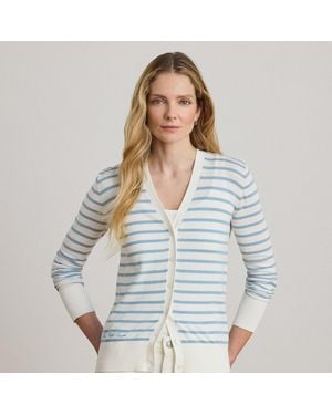 Ralph Lauren Striped Cotton V-Neck Cardigan - Yellow
