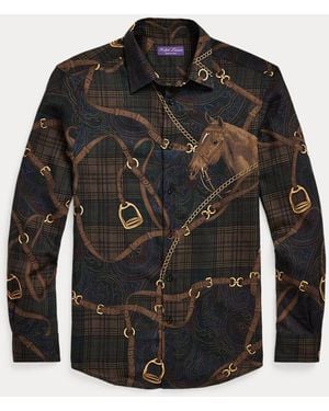 Ralph Lauren Equestrian-print Cashmere-silk Shirt - Black