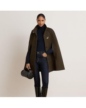 Ralph Lauren Houndstooth Buckle-Trim Mockneck Cape - Black