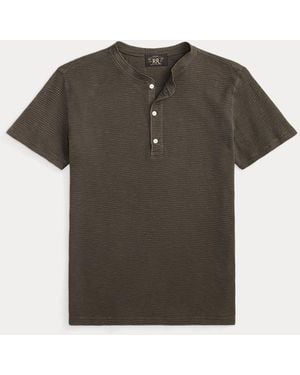 RRL Waffle-Knit Short-Sleeve Henley Shirt - Black