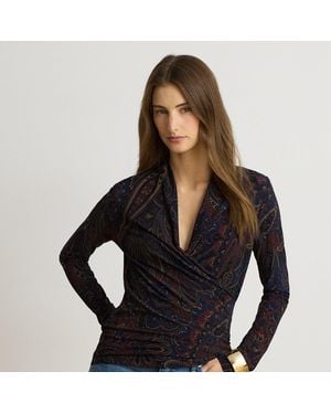 Ralph Lauren Blusa in jersey stretch motivo cashmere - Nero