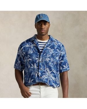 Polo Ralph Lauren Tropical-Print Linen Camp Shirt - Blue