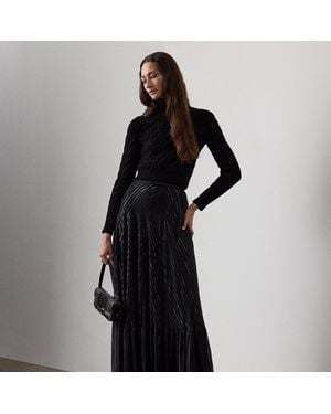 Ralph Lauren Carlita Gestreepte Chiffon Maxirok - Zwart