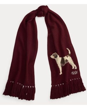 Ralph Lauren Fringe-Trim Jack Russell Terrier Scarf - Red