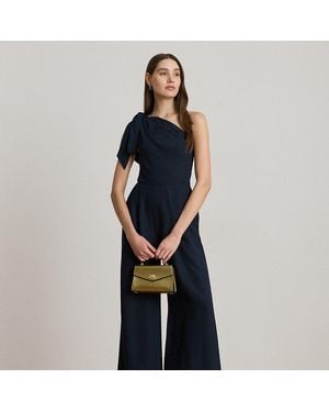 Ralph Lauren Bow-Trim Crepe One-Shoulder Jumpsuit - Blue