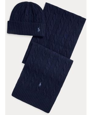 Polo Ralph Lauren Cable-Knit Cashmere Beanie & Scarf Set - Blue