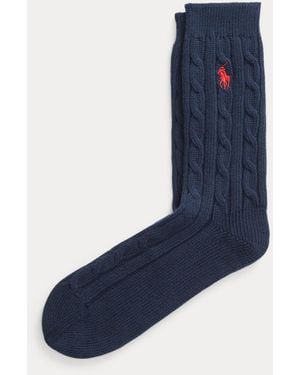 Polo Ralph Lauren Cable-Knit Crew Socks - Blue