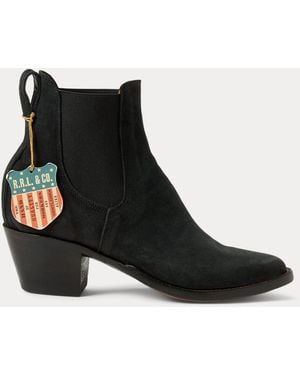 RRL Chelsea Plainview Suede Boot - Black
