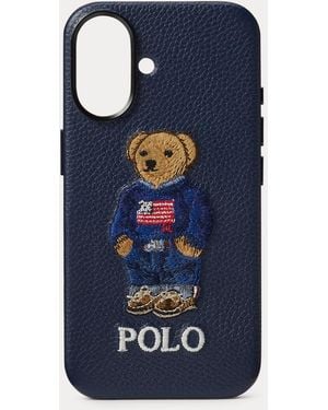 Ralph Lauren Polo Bear Leather Iphone 16 Case - Blue