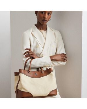Ralph Lauren Straw & Leather Large Marcy Satchel - Natural