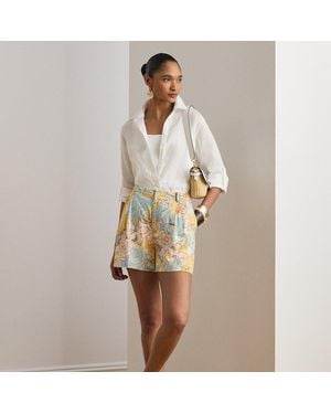 Ralph Lauren Floral Pleated Linen Shorts - Natural