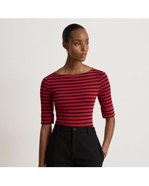 Ralph Lauren Striped Stretch Cotton Boatneck Tee - Red