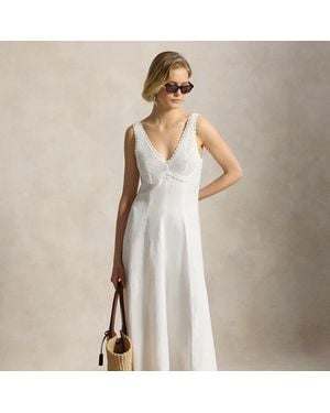 Ralph Lauren Crochet-Trim Linen Dress - Natural