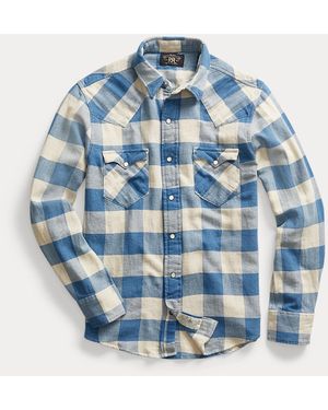 RRL Slim Fit Plaid Twill Western Shirt - Blue