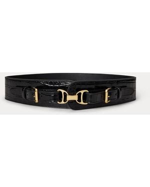 Ralph Lauren Brede Riem Met Krokodillenreliëf - Zwart